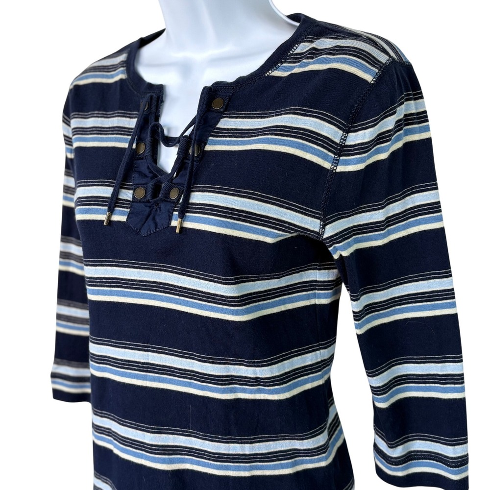 Vintage LRL Lauren Jeans Co Ralph Lauren Striped Lace Up 3/4 Sleeve Top Women S‎ - Picture 2 of 10